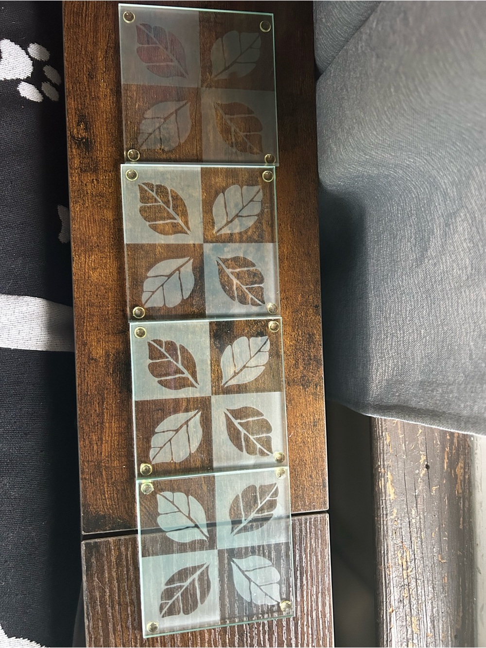 Kate Aspen Tempered Frosted Glass Etched Leaves Coasters (4-Pack)